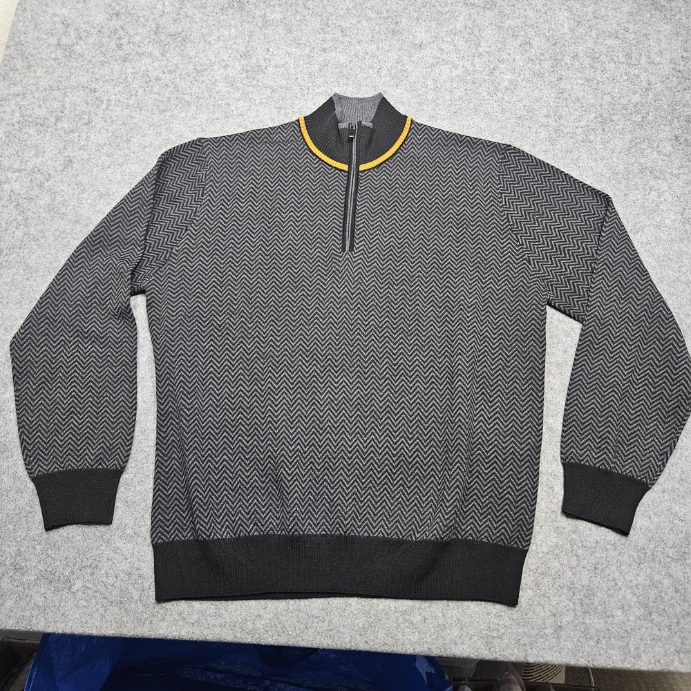 Patrick James Herringbone Sweater XL (56) 1/4 Zip Wool Blend Golf Preppy Classic